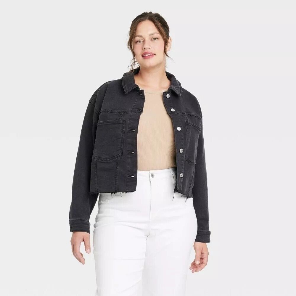 Ava & Viv Black Cropped Lightweight Smoke Denim Jacket